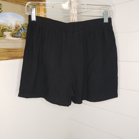 Umgee Black Linen Blend Elastic Waistband & Drawstring Shorts W/ Pockets Small - Picture 3 of 5